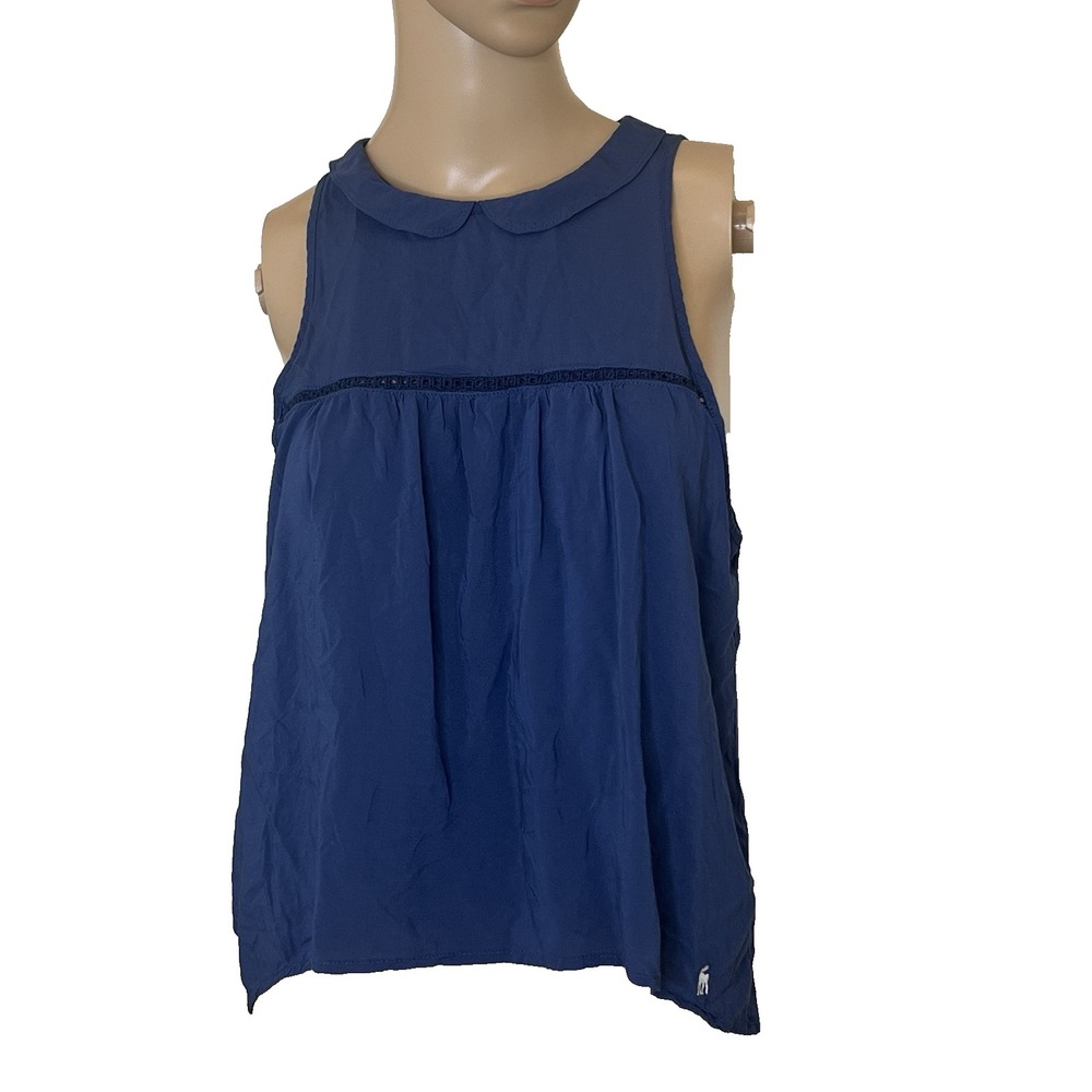 Abercrombie & Fitch Tank Top Medium Blue Peter Pan Collar Crochet Twee‎ Y2K